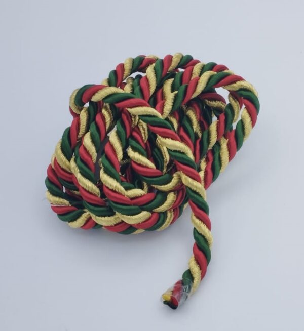 CORDON SEDA TRICOLOR  VERDE-ROJO-ORO ANCHO 10MM